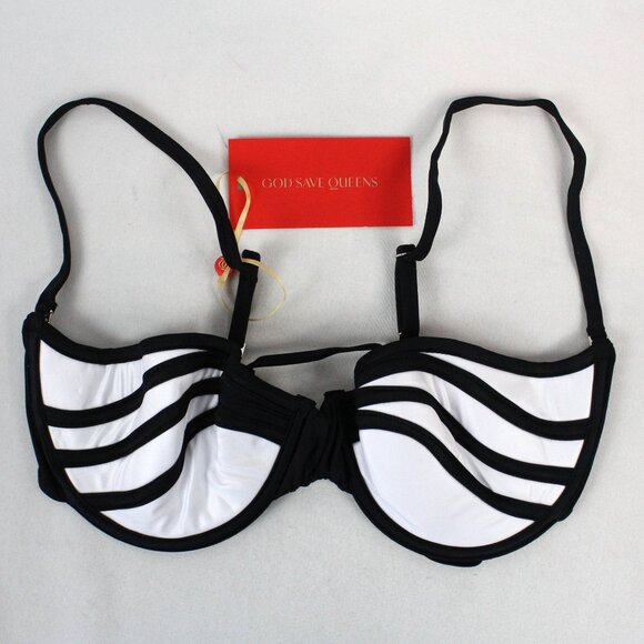 God Save Queens Allure Pearl Bikini Top in White & Black - Size Large - NWT - Picture 3 of 8